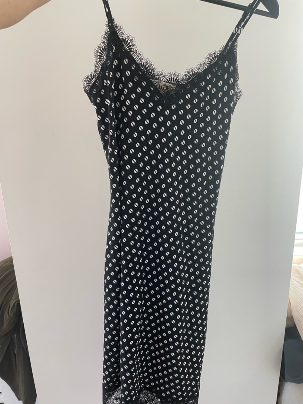 Michael Kors Black Midi Slip Dress with White Dot Print